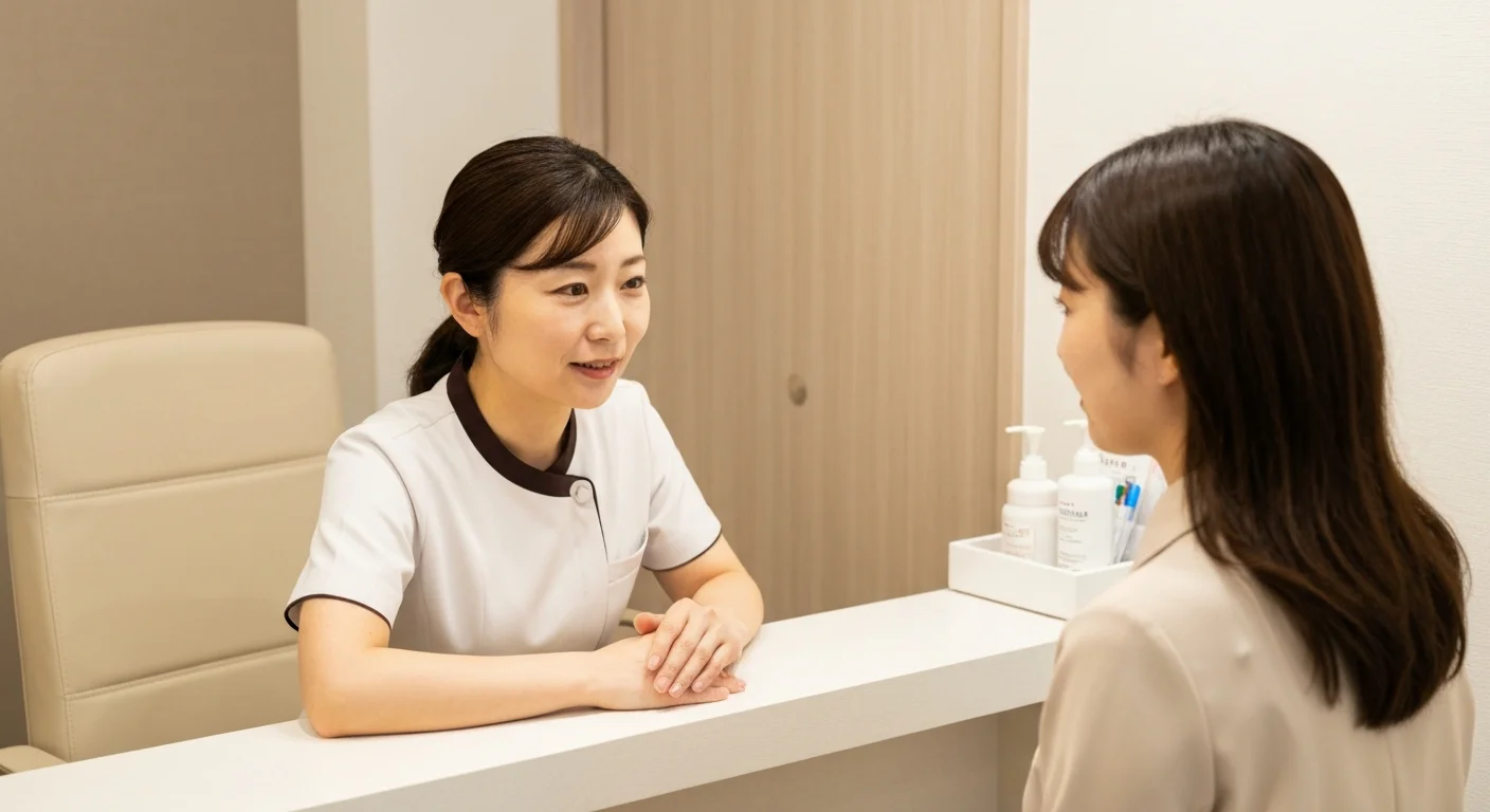 テーブル越しにカウンセリング内容を確認するスタッフの手元